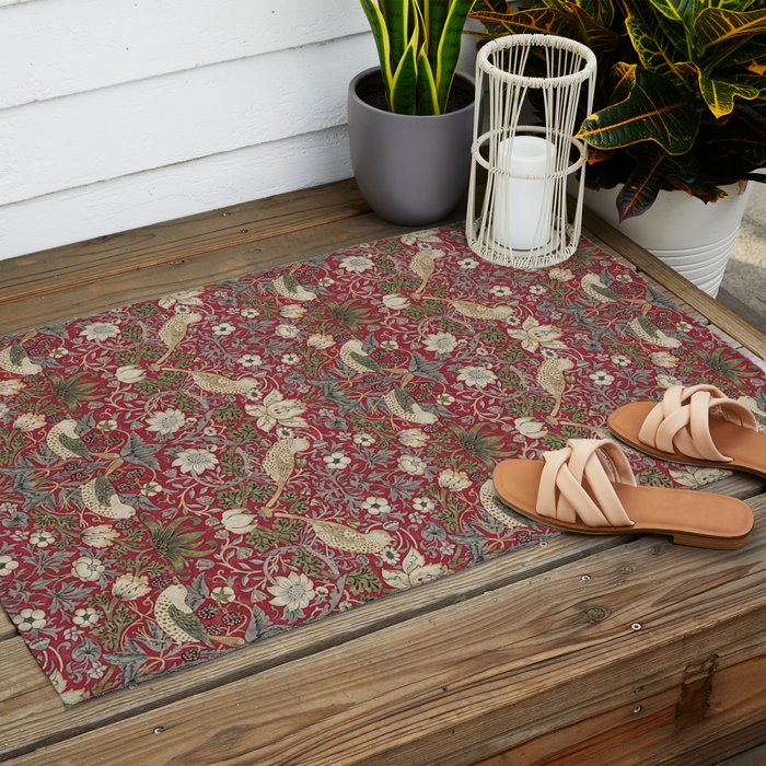 William Morris Strawberry Thief Crimson Red Outdoor Rug Gallery Image 2