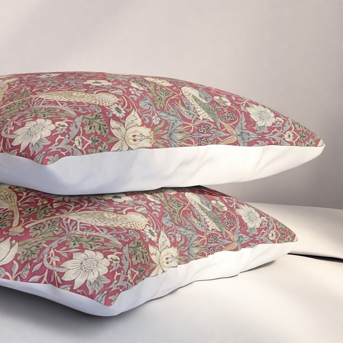 William Morris Strawberry Thief Crimson Red Pillow Sham Gallery Image 3