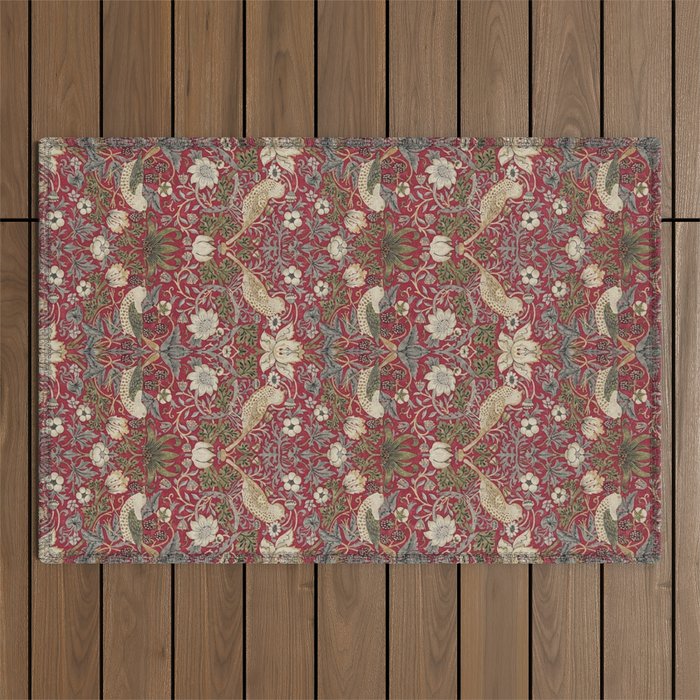 William Morris Strawberry Thief Crimson Red Outdoor Rug Gallery Image 1