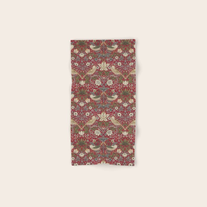William Morris Strawberry Thief Crimson Red Bath Towel Gallery Image 1