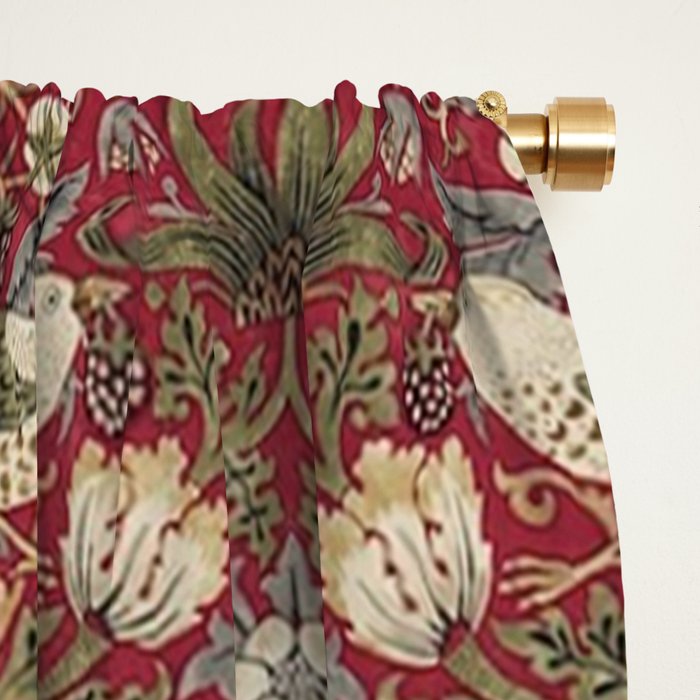 William Morris Strawberry Thief Crimson Red Window Curtain Gallery Image 2