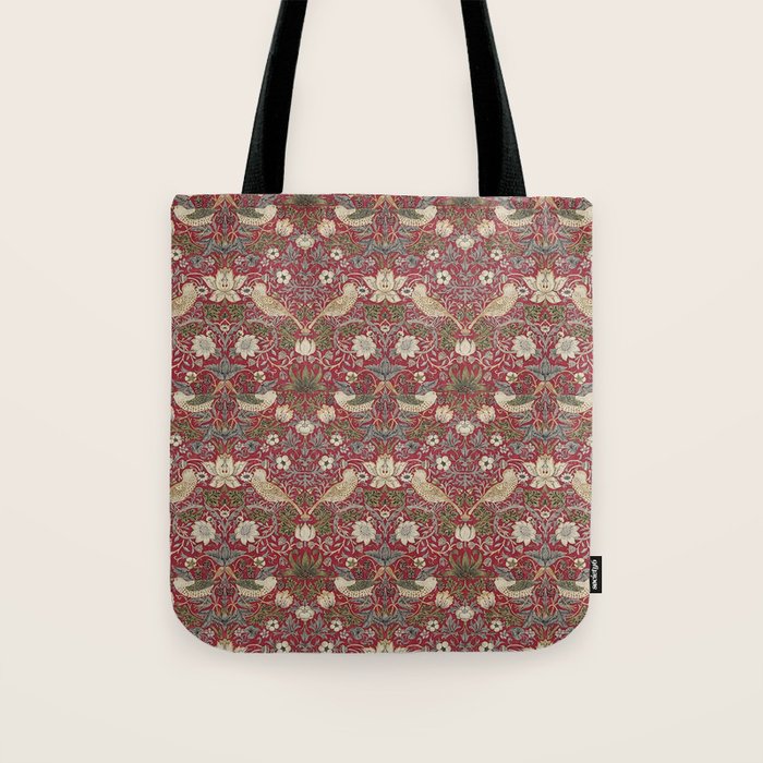 William Morris Strawberry Thief Crimson Red Tote Bag Gallery Image 1
