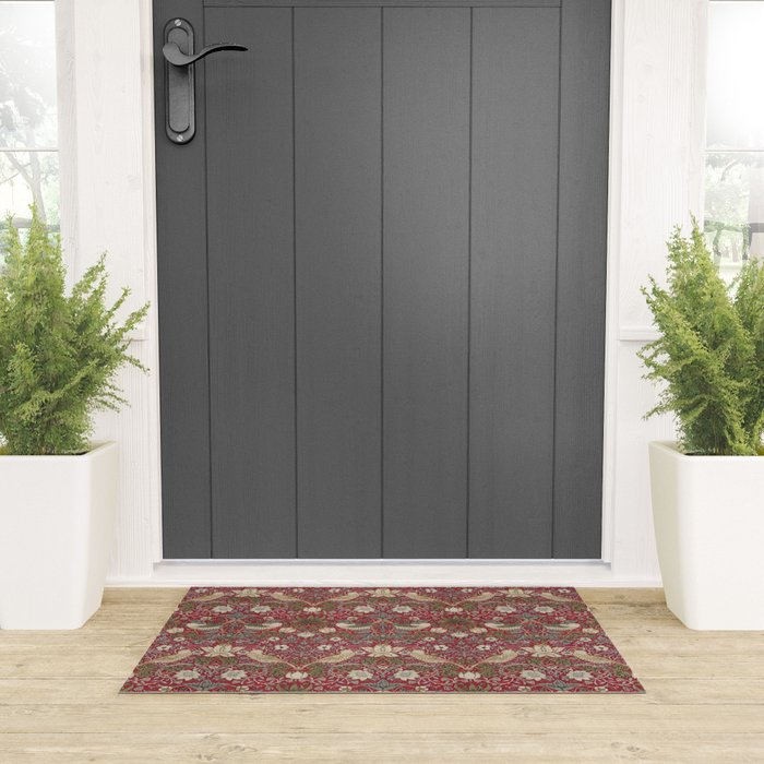 William Morris Strawberry Thief Crimson Red Welcome Mat Gallery Image 3