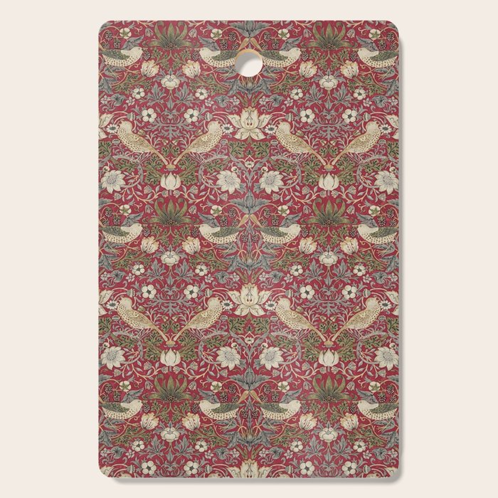 William Morris Strawberry Thief Crimson Red Cutting Board Gallery Image 1