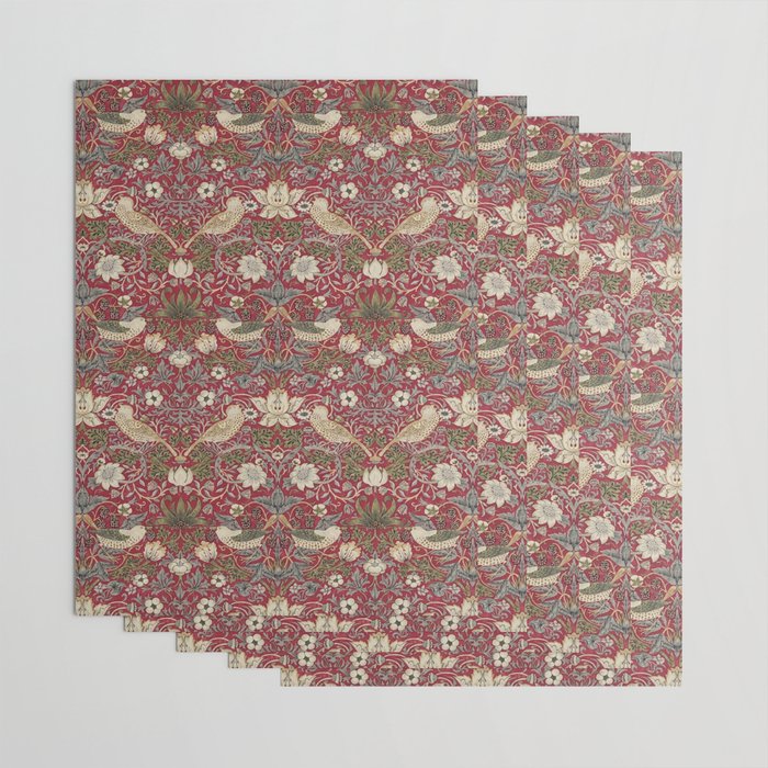William Morris Strawberry Thief Crimson Red Wrapping Paper Gallery Image 3