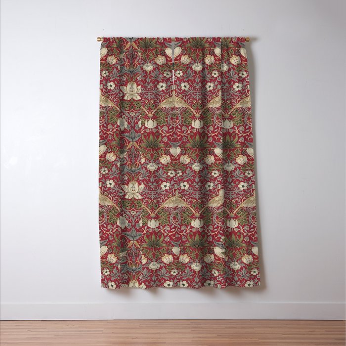 William Morris Strawberry Thief Crimson Red Window Curtain Gallery Image 3