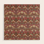 William Morris Strawberry Thief Crimson Red Wood Wall Art Gallery Image 1