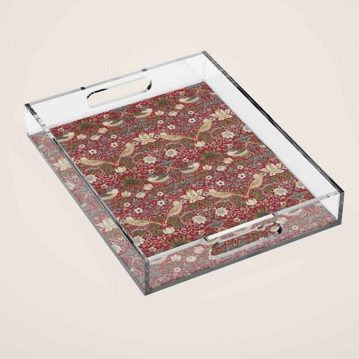 William Morris Strawberry Thief Crimson Red Acrylic Tray Gallery Image 1