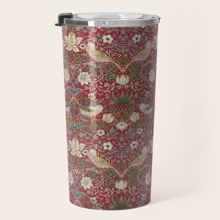 William Morris Strawberry Thief Crimson Red Travel Mug Gallery Image 3