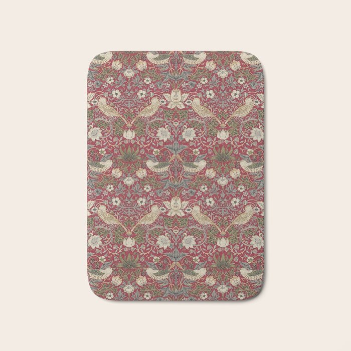 William Morris Strawberry Thief Crimson Red Bath Mat Gallery Image 1
