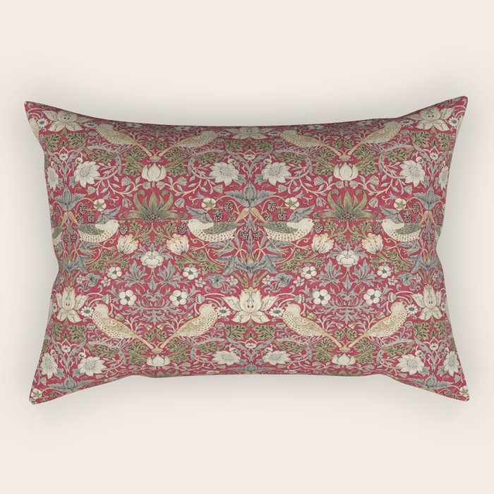 William Morris Strawberry Thief Crimson Red Rectangular Pillow Gallery Image 1