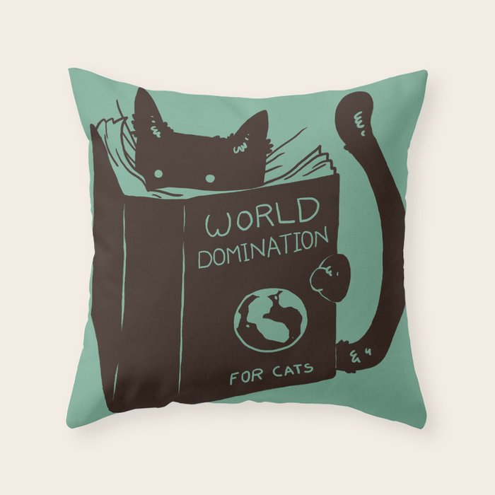 World Domination for Cats (Green) Throw Pillow Gallery Image 1