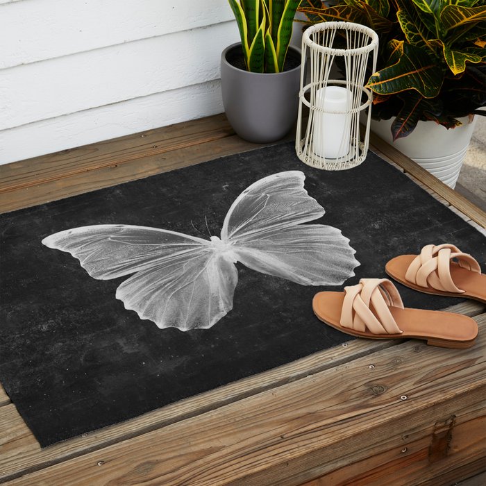 Butterfly in Black Outdoor Rug Gallery Image 2