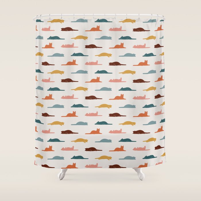 Lazy Cat Pattern Shower Curtain Gallery Image 1