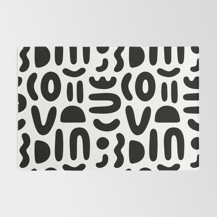 Abstract black and white symbol art pattern Rug Gallery Image 2