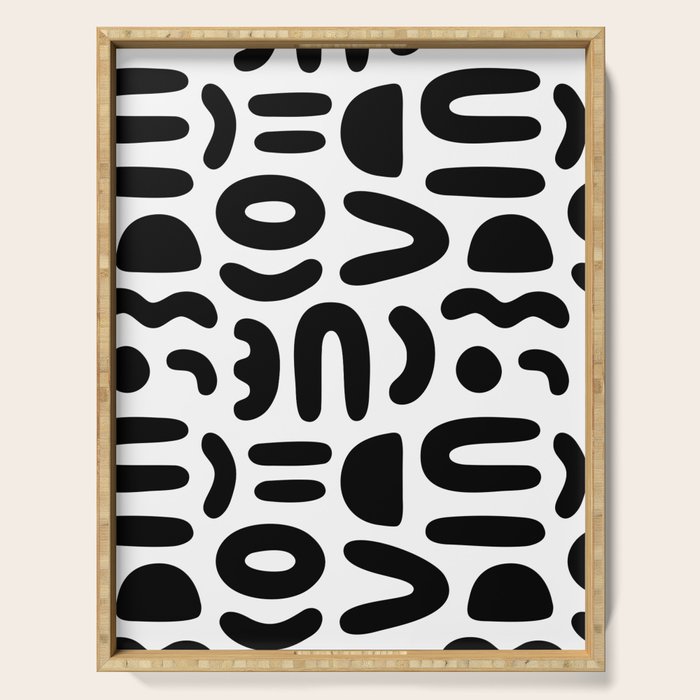 Abstract black and white symbol art pattern Serving Tray Gallery Image 1