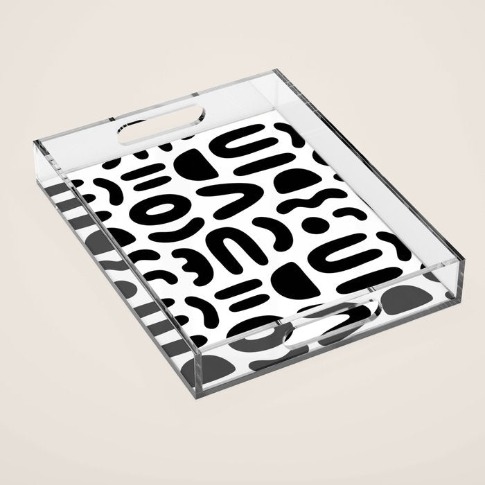 Abstract black and white symbol art pattern Acrylic Tray Gallery Image 1