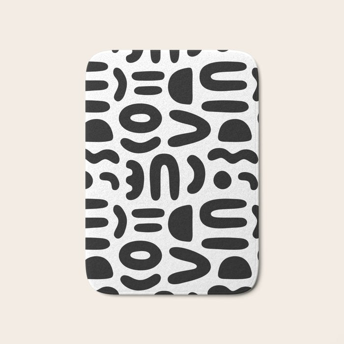 Abstract black and white symbol art pattern Bath Mat Gallery Image 1