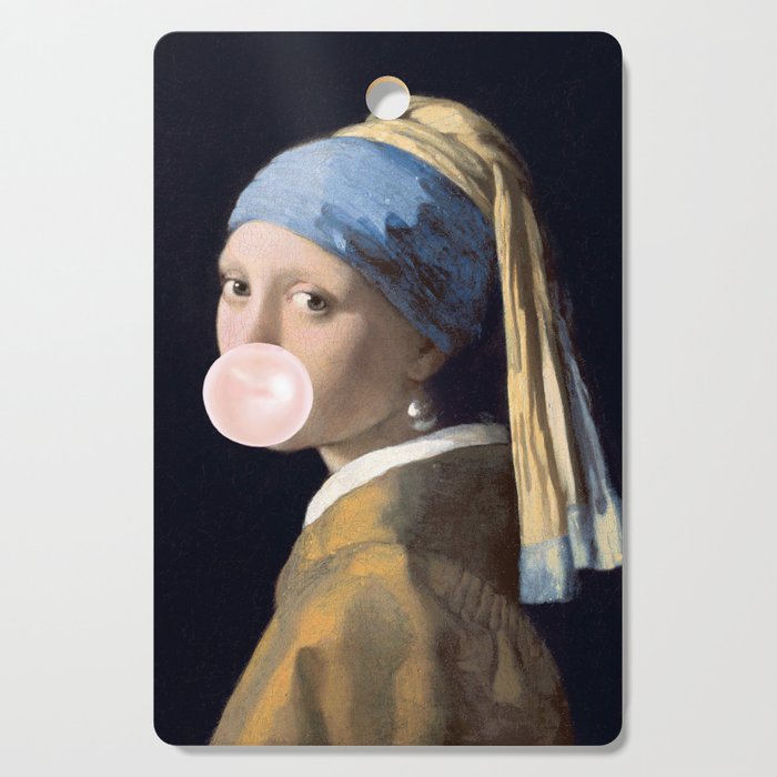 Girl with Pearl Earing Blowing Gum Cutting Board Gallery Image 1