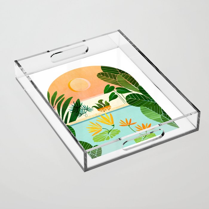 Lily Pond Landscape Illustration Acrylic Tray Gallery Image 1