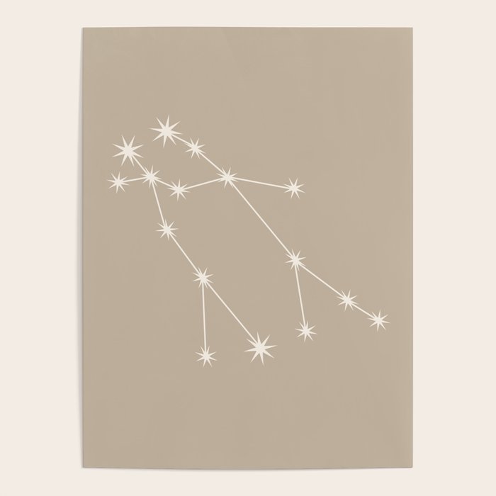 Gemini Zodiac Star Constellation Line Art Beige Poster Gallery Image 4