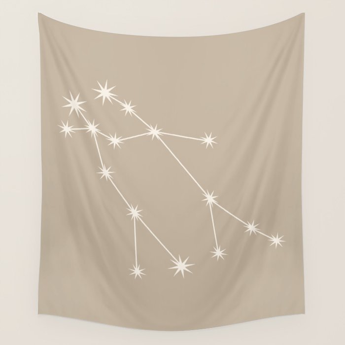 Gemini Zodiac Star Constellation Line Art Beige Wall Tapestry Gallery Image 4