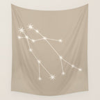 Gemini Zodiac Star Constellation Line Art Beige Wall Tapestry Gallery Image 4