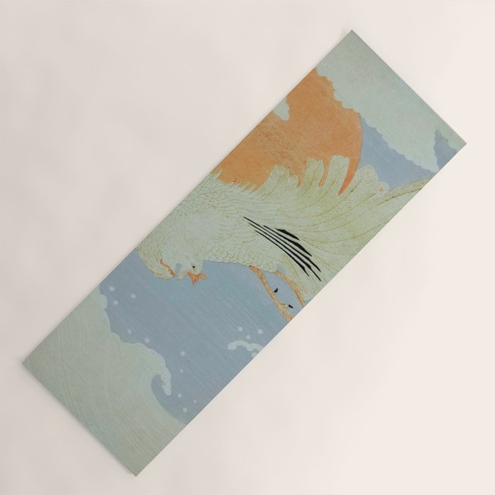 Vintage Japanese Woodblock Print East Asian Cultural Antique Art Phoenix Flying Over Waves in front of Morning Sun Date soda Koryusai Japanese Yoga Mat Gallery Image 1