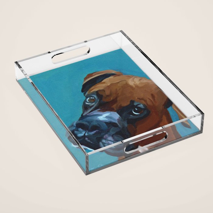 Leo the Boxer Dog Portrait Acrylic Tray Gallery Image 1