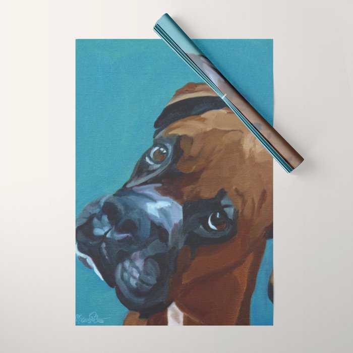 Leo the Boxer Dog Portrait Wrapping Paper Gallery Image 1