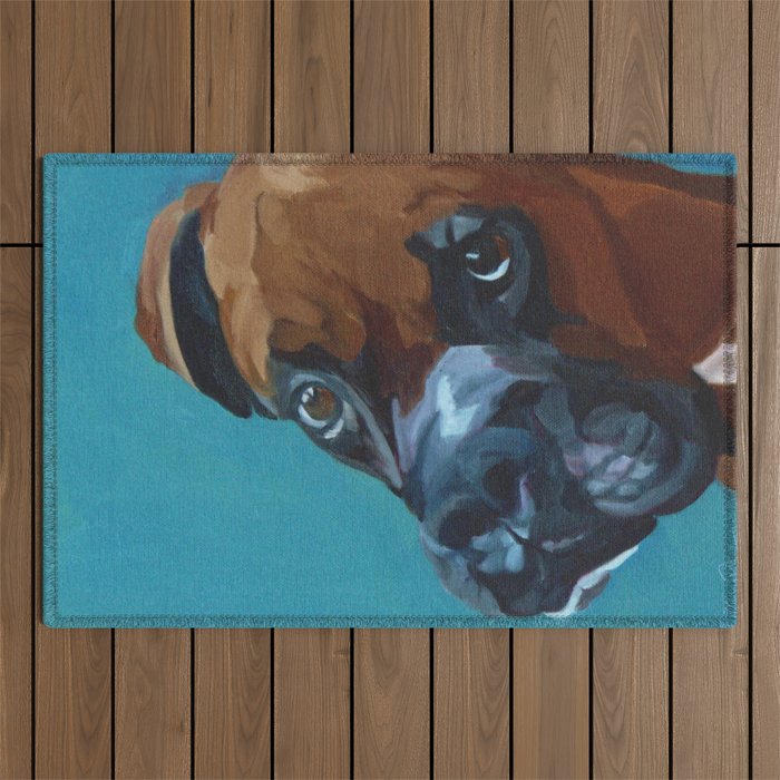 Leo the Boxer Dog Portrait Outdoor Rug Gallery Image 1