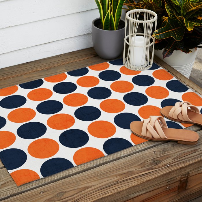 navy and orange dots Outdoor Rug Gallery Image 2