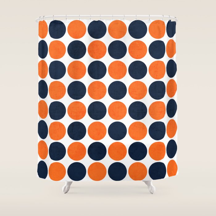 navy and orange dots Shower Curtain Gallery Image 1