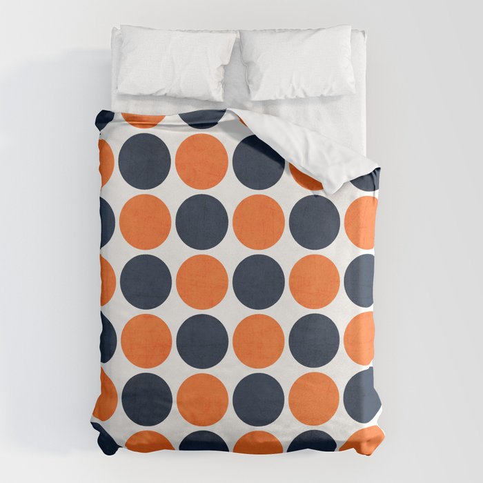 navy and orange dots Duvet Cover Gallery Image 1