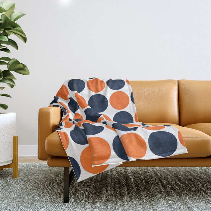 navy and orange dots Throw Blanket Gallery Image 1