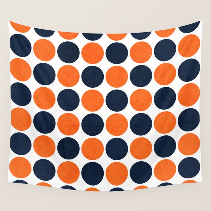 navy and orange dots Wall Tapestry Gallery Image 4