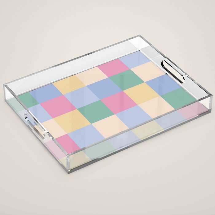 Bold Pastel Checks Pattern - Large XXXII Acrylic Tray Gallery Image 1
