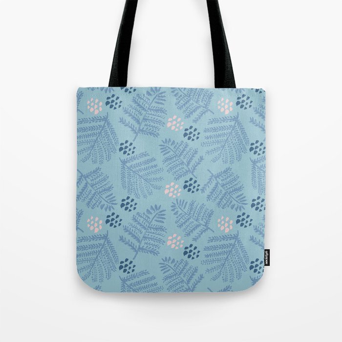 Winter & Woodsy Pine Trees in Warm Blue Tote Bag Gallery Image 1
