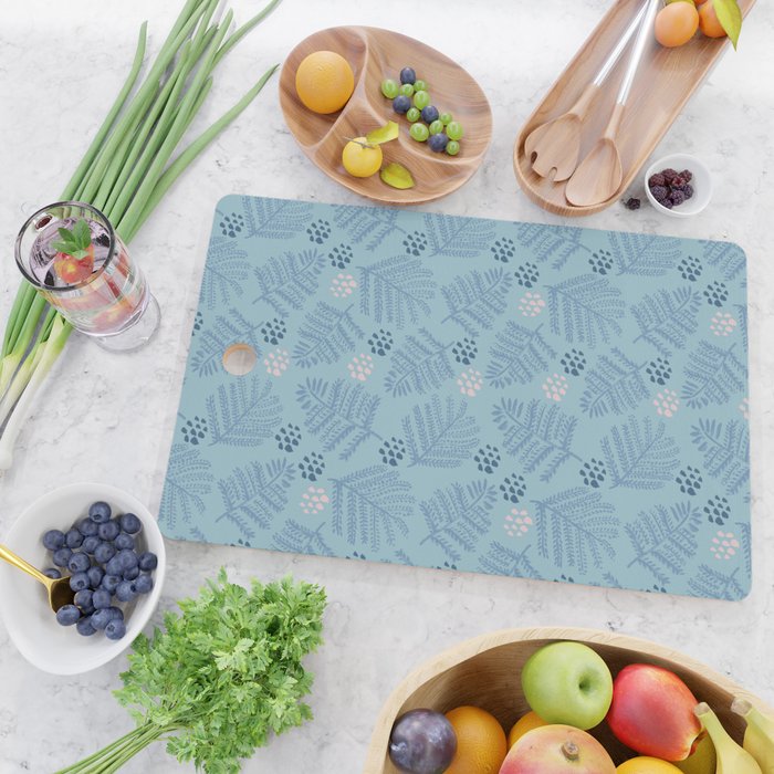 Winter & Woodsy Pine Trees in Warm Blue Cutting Board Gallery Image 2