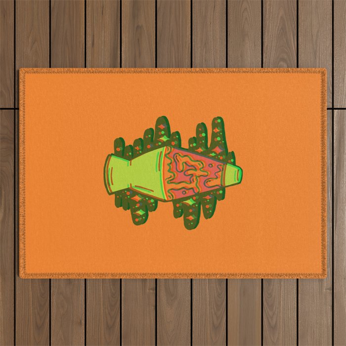 Lit lava lamp in orange in 3D Outdoor Rug Gallery Image 1