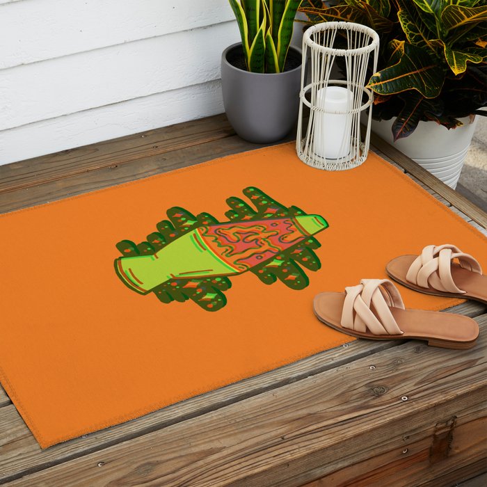 Lit lava lamp in orange in 3D Outdoor Rug Gallery Image 2