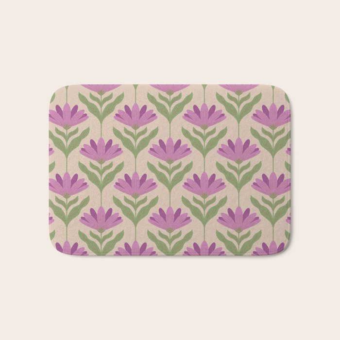 Violet Bloom - Bold Botanical Floral Pattern Bath Mat Gallery Image 1