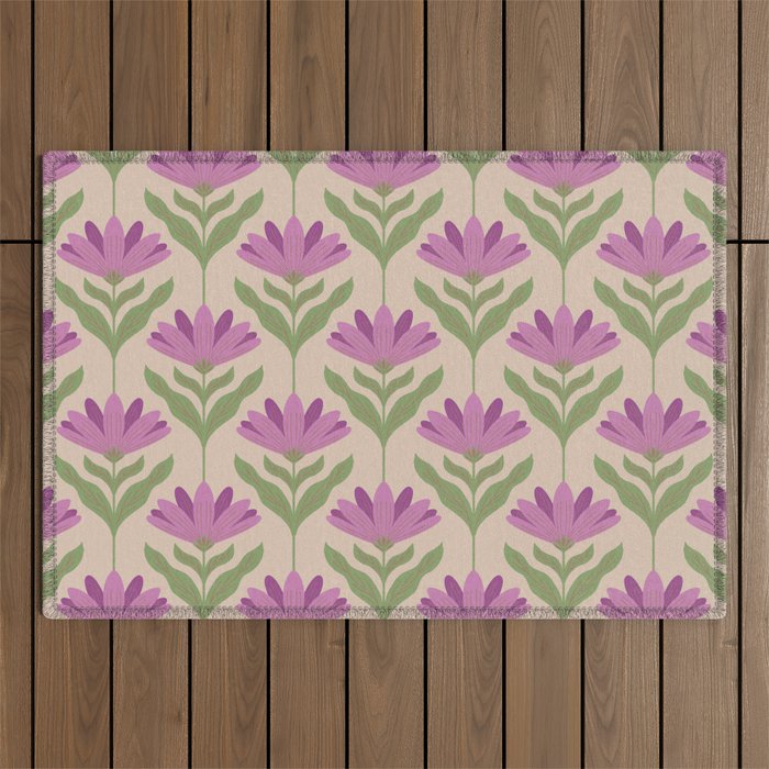 Violet Bloom - Bold Botanical Floral Pattern Outdoor Rug Gallery Image 1
