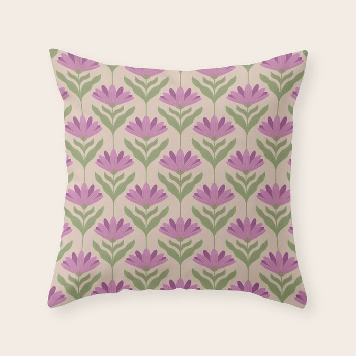 Violet Bloom - Bold Botanical Floral Pattern Throw Pillow Gallery Image 1