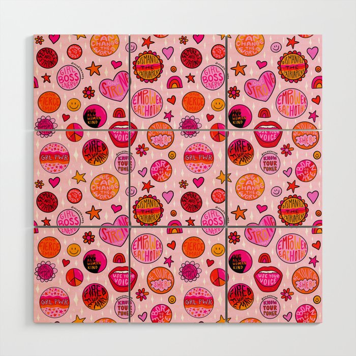 Feminist Buttons Wood Wall Art Gallery Image 1