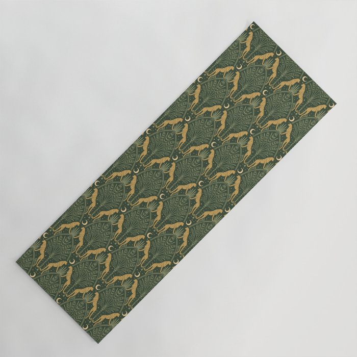 Night Cheetahs - Fern Green and Gold Yoga Mat Gallery Image 1