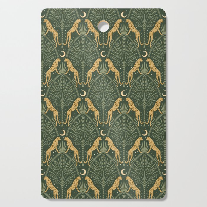 Night Cheetahs - Fern Green and Gold Cutting Board Gallery Image 1