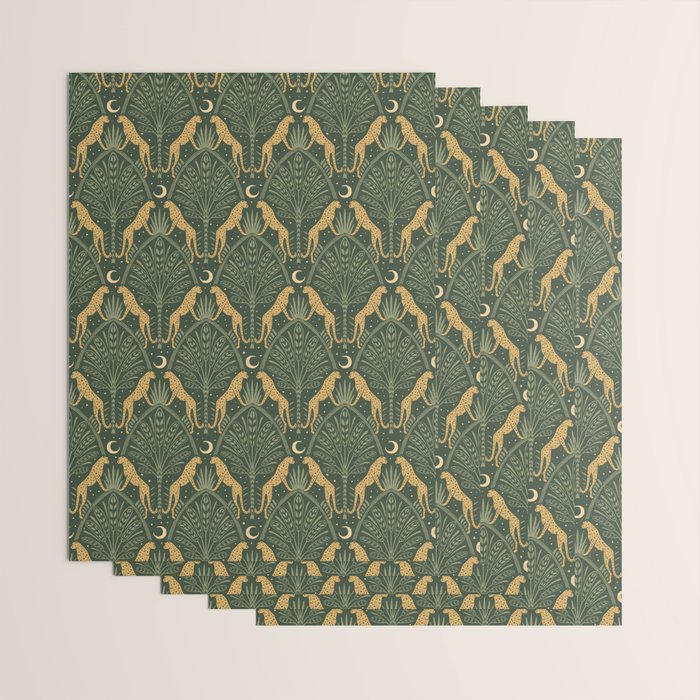 Night Cheetahs - Fern Green and Gold Wrapping Paper Gallery Image 3