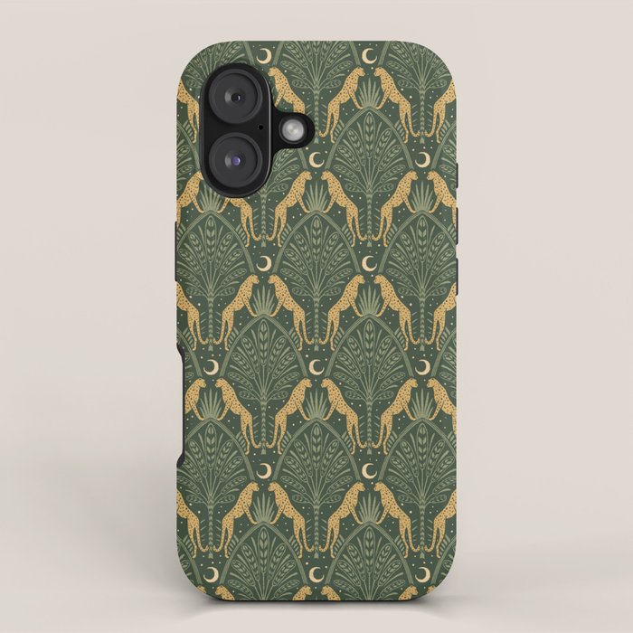 Night Cheetahs - Fern Green and Gold iPhone Case Gallery Image 1
