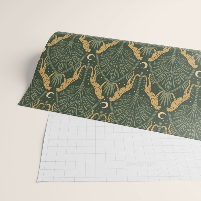 Night Cheetahs - Fern Green and Gold Wrapping Paper Gallery Image 2